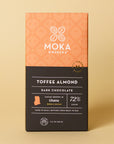 Toffee Almond Dark Chocolate bar, front of package