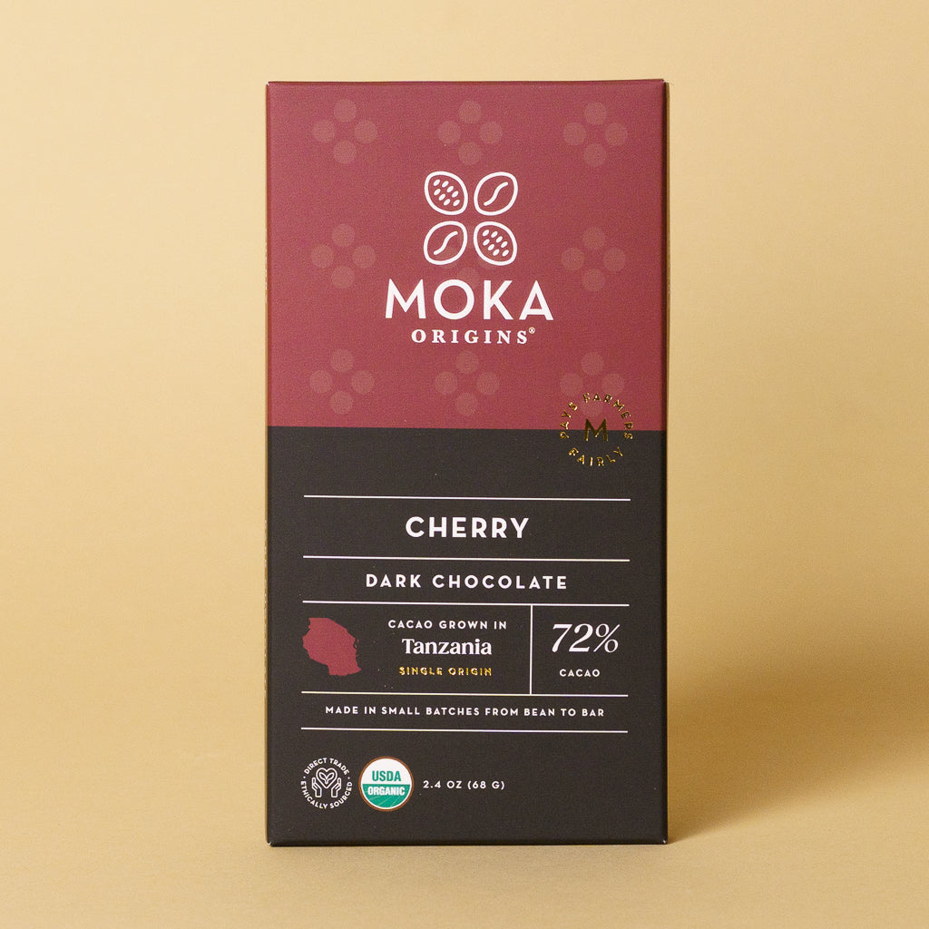 Cherry Dark Chocolate bar, front of package