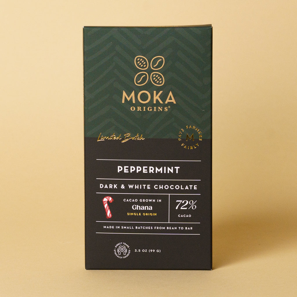 Peppermint Dark and White Chocolate bar, front of package